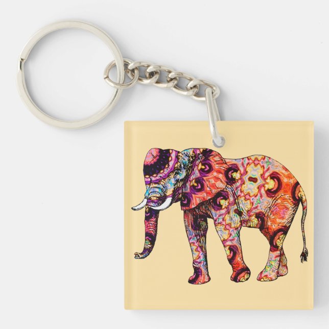 Elephant Animal Traditional Chinese Patterns  Key Ring (Front)