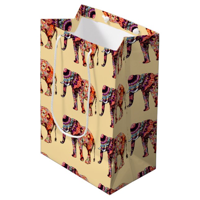 Elephant Animal Traditional Chinese Patterns  Medium Gift Bag (Front Angled)