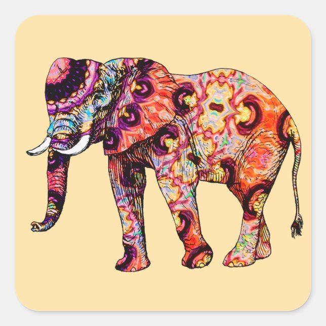 Elephant Animal Traditional Chinese Patterns  Square Sticker (Front)
