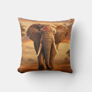Elephant Animal Wildlife Wilderness Colourful Art Cushion