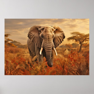 Elephant Animal Wildlife Wilderness Colourful Art Poster
