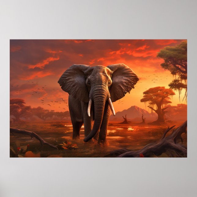 Elephant Animal Wildlife Wilderness Colourful Art Poster (Front)