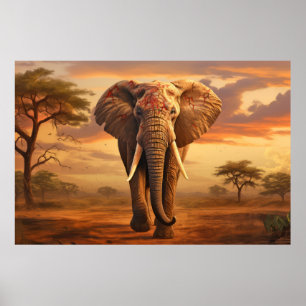 Elephant Animal Wildlife Wilderness Colourful Art Poster