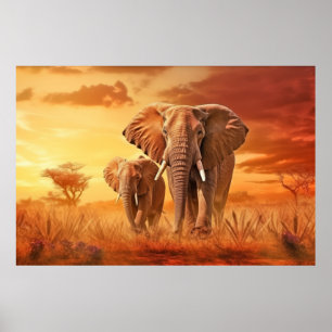 Elephant Animal Wildlife Wilderness Colourful Art Poster