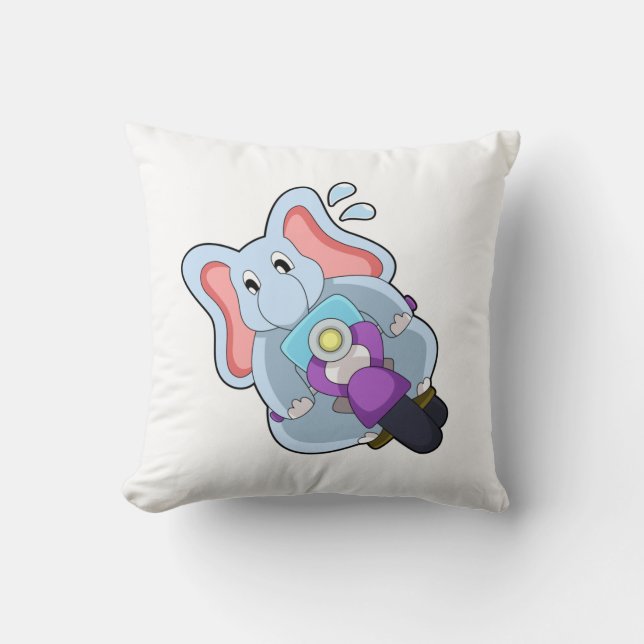 Elephant as Biker with Motorcycle.PNG Cushion (Front)