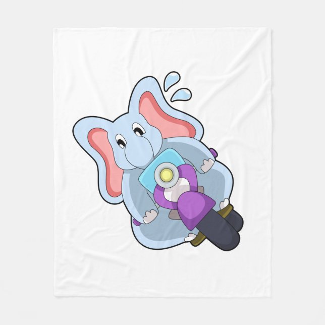 Elephant as Biker with Motorcycle.PNG Fleece Blanket (Front)