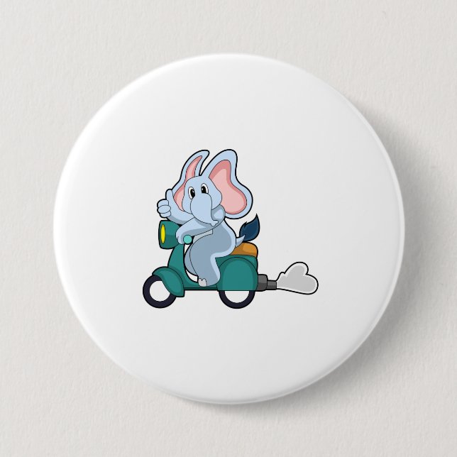 Elephant as Biker with Scooter 7.5 Cm Round Badge (Front)
