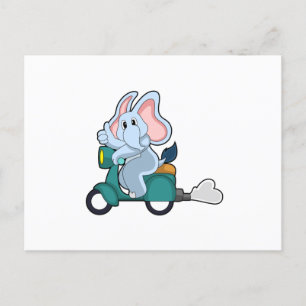 Elephant as Biker with Scooter Postcard