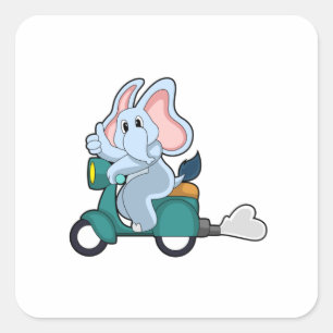 Elephant as Biker with Scooter Square Sticker