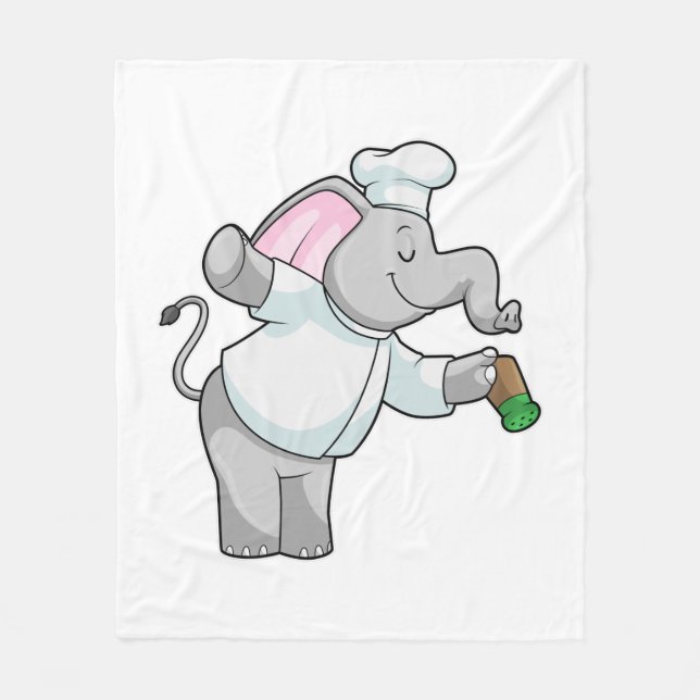 Elephant as Chef with Salt shaker Fleece Blanket (Front)