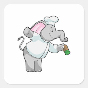 Elephant as Chef with Salt shaker Square Sticker