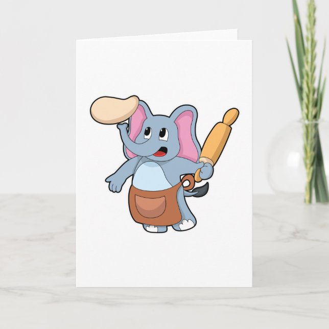 Elephant as Cook with Rolling pin & Dough Card (Front)