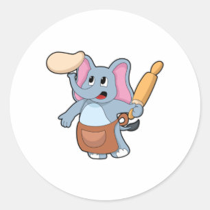 Elephant as Cook with Rolling pin & Dough Classic Round Sticker