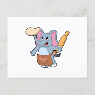 Elephant as Cook with Rolling pin & Dough Postcard