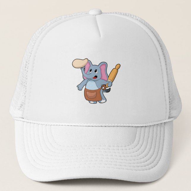 Elephant as Cook with Rolling pin & Dough Trucker Hat (Front)