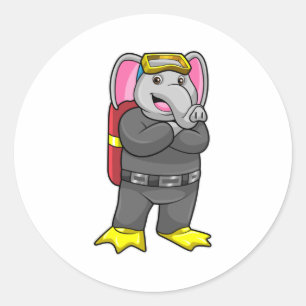 Elephant as Diver with Diving goggles Classic Round Sticker