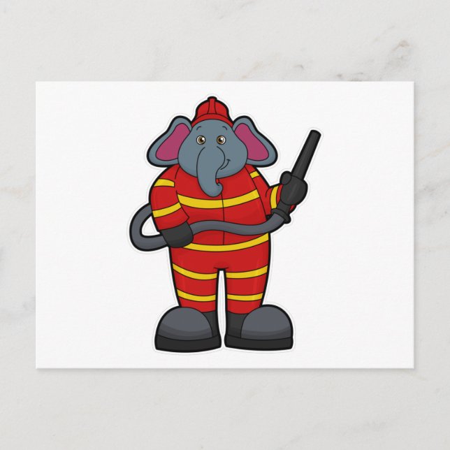 Elephant as Firefighter with Hose Postcard (Front)