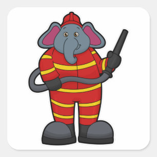 Elephant as Firefighter with Hose Square Sticker