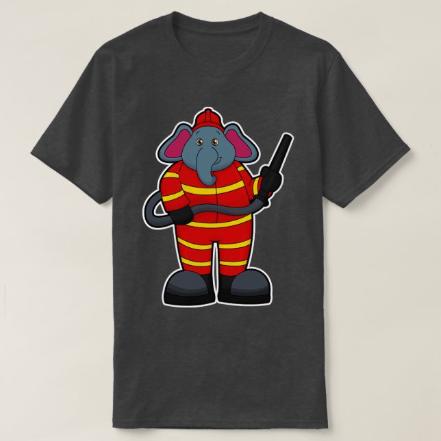 Elephant as Firefighter with Hose T-Shirt (Design Front)