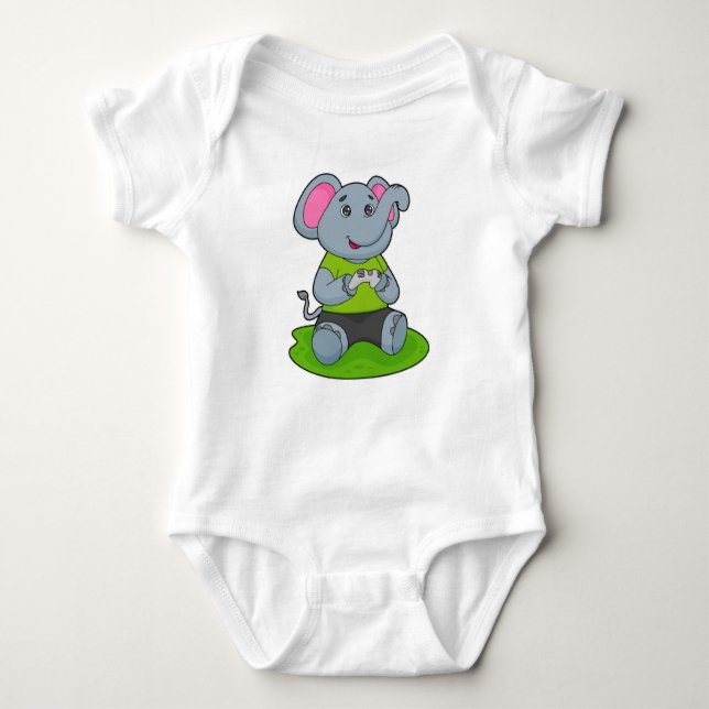 Elephant as Gamer Baby Bodysuit (Front)