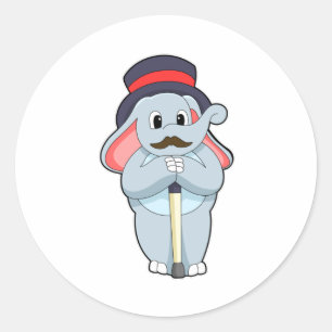 Elephant as Gentleman with Hat & Walking stick Classic Round Sticker