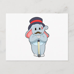Elephant as Gentleman with Hat & Walking stick Postcard