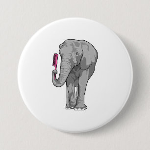 Elephant as Hairdresser with Comb 7.5 Cm Round Badge