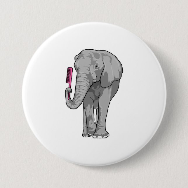 Elephant as Hairdresser with Comb 7.5 Cm Round Badge (Front)