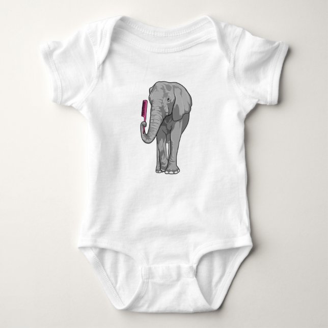 Elephant as Hairdresser with Comb Baby Bodysuit (Front)