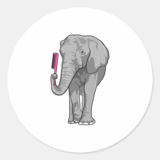 Elephant as Hairdresser with Comb Classic Round Sticker (Front)