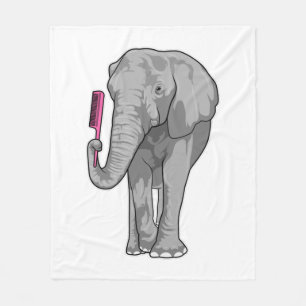 Elephant as Hairdresser with Comb Fleece Blanket