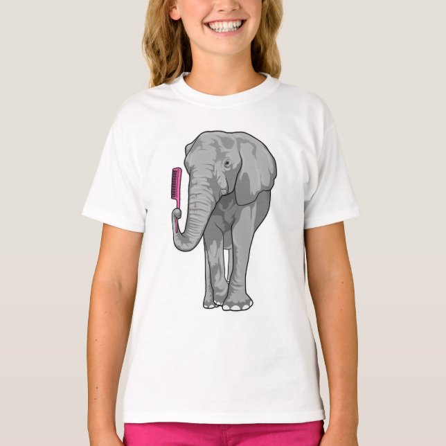 Elephant as Hairdresser with Comb T-Shirt (Front)
