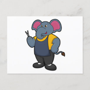 Elephant as Hairdresser with Scissors Postcard