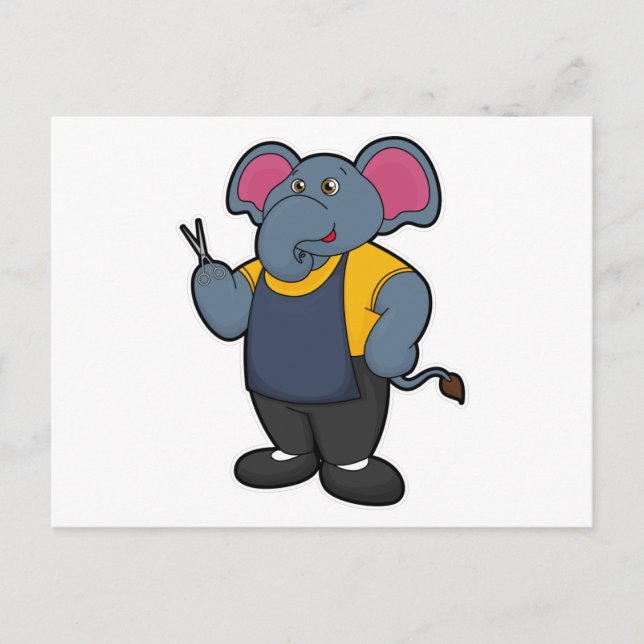 Elephant as Hairdresser with Scissors Postcard (Front)