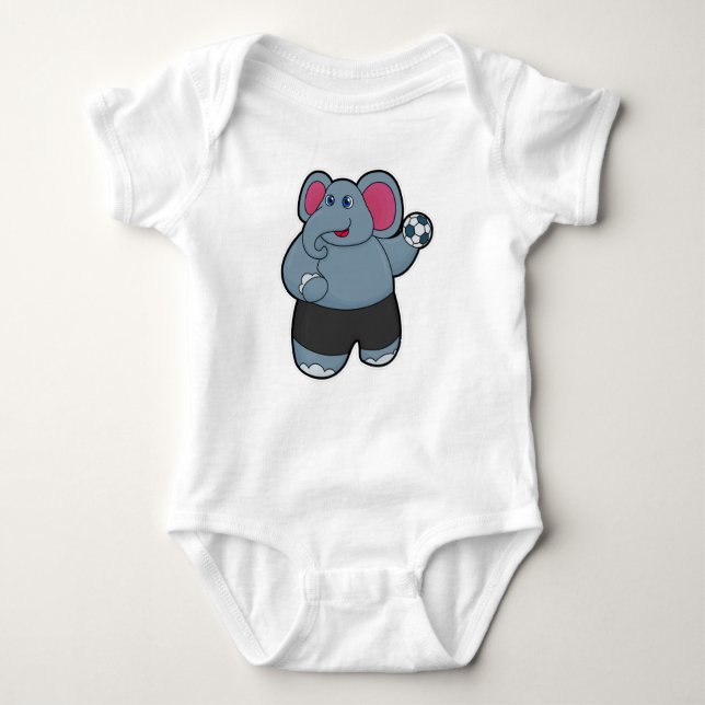 Elephant as Handball player with Handball ball Baby Bodysuit (Front)