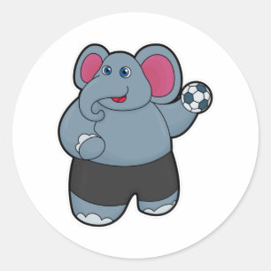 Elephant as Handball player with Handball ball Classic Round Sticker