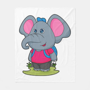 Elephant as Hiker with Backpack Fleece Blanket
