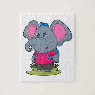Elephant as Hiker with Backpack Jigsaw Puzzle