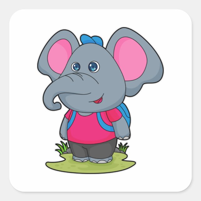 Elephant as Hiker with Backpack Square Sticker (Front)