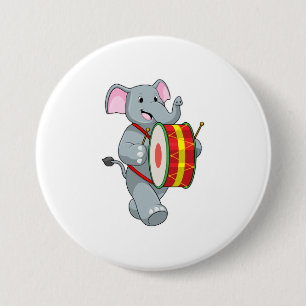 Elephant as Musician with Drum 7.5 Cm Round Badge