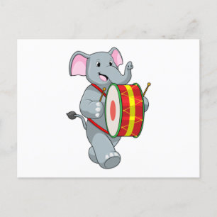 Elephant as Musician with Drum Postcard