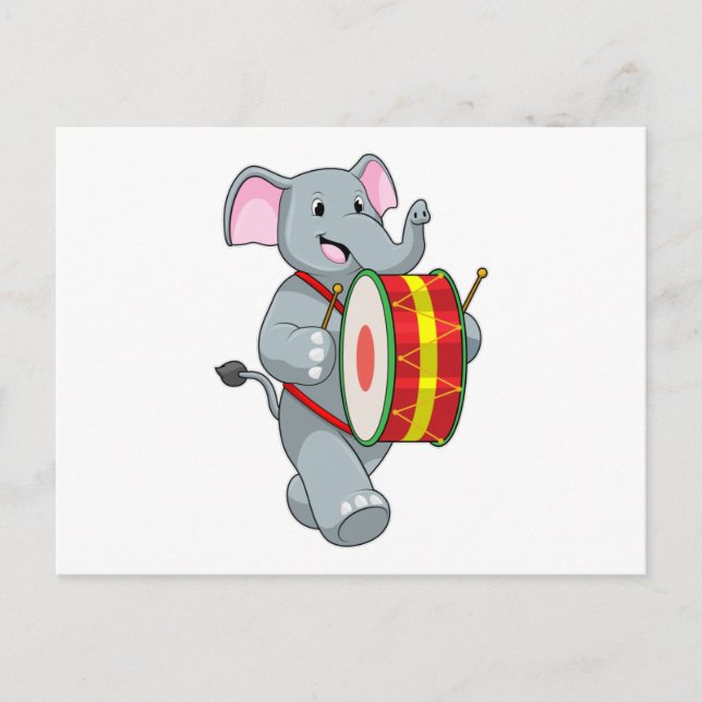Elephant as Musician with Drum Postcard (Front)