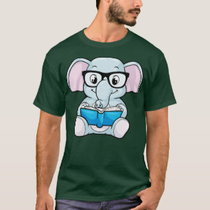Elephant as Nerd with Glasses Book T-Shirt
