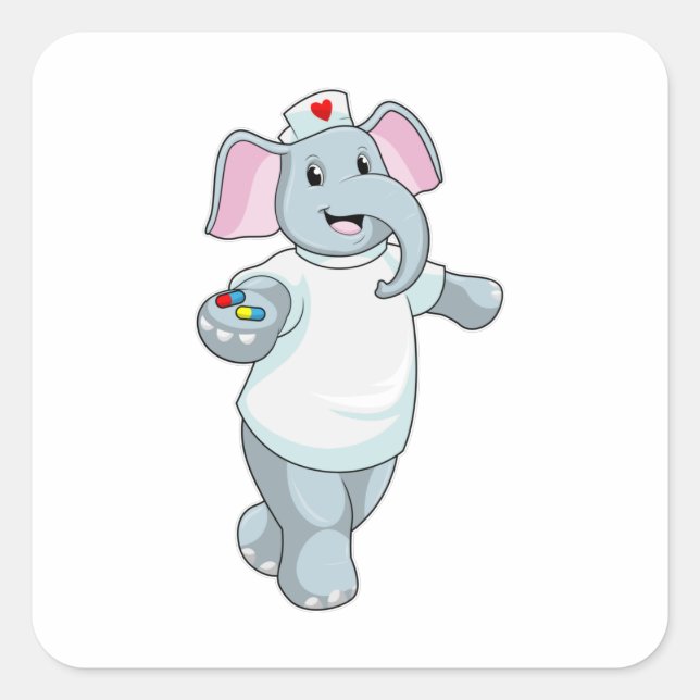 Elephant as Nurse with Medicine Square Sticker (Front)