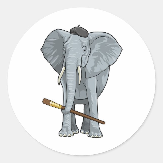 Elephant as Painter with Paint brush Classic Round Sticker (Front)