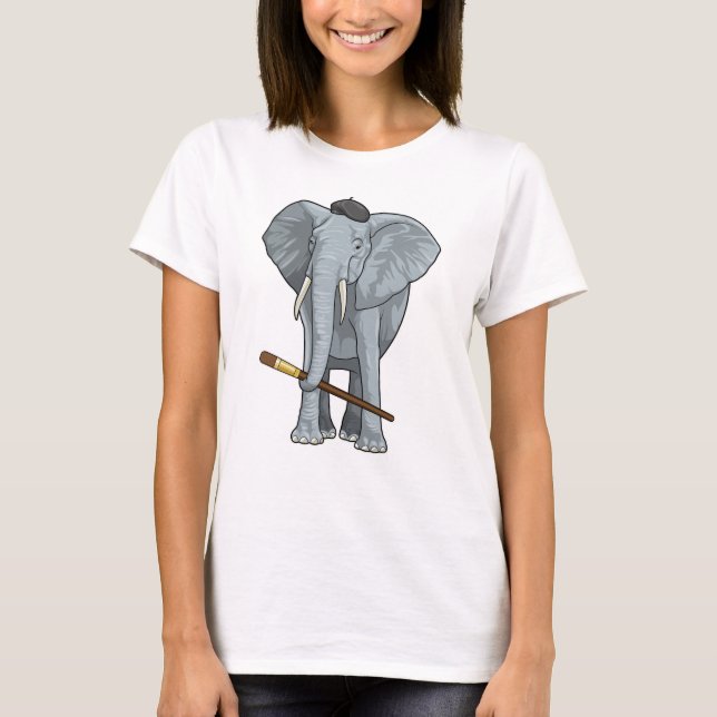 Elephant as Painter with Paint brush T-Shirt (Front)