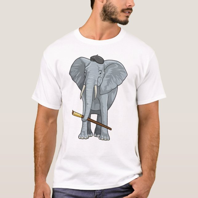 Elephant as Painter with Paint brush T-Shirt (Front)