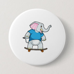 Elephant as Skater with Skateboard 7.5 Cm Round Badge