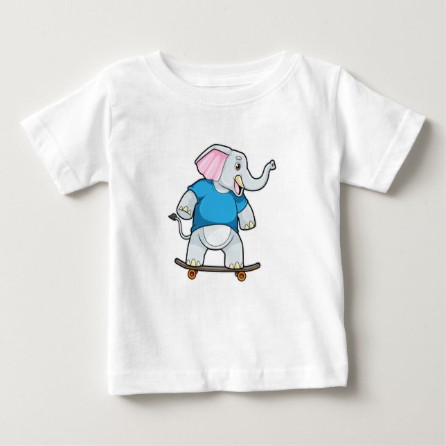 Elephant as Skater with Skateboard Baby T-Shirt (Front)
