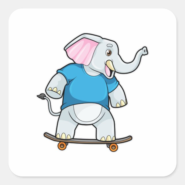 Elephant as Skater with Skateboard Square Sticker (Front)